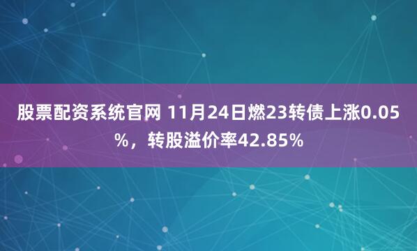 股票配资系统官网 11月24日燃23转债上涨0.05%，转股溢价率42.85%